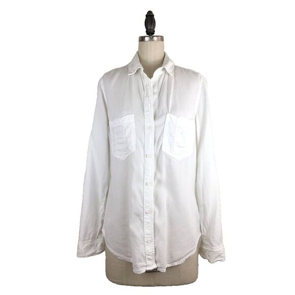Cloth & Stone White Shirt Button Down Top XS Front Pockets Minimalist Closet - Picture 2 of 11